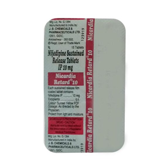 Nicardia Retard 10mg Tablet 15'S - Image 4