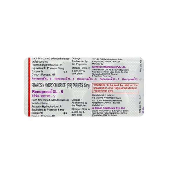 Renopress XL 5mg Tablet 10'S - Image 2