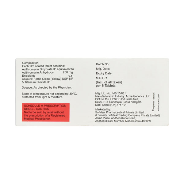 Azax 250mg Tablet 6'S - Image 2