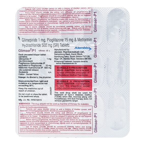 Glimser P 1/500/15mg Tablet 15'S