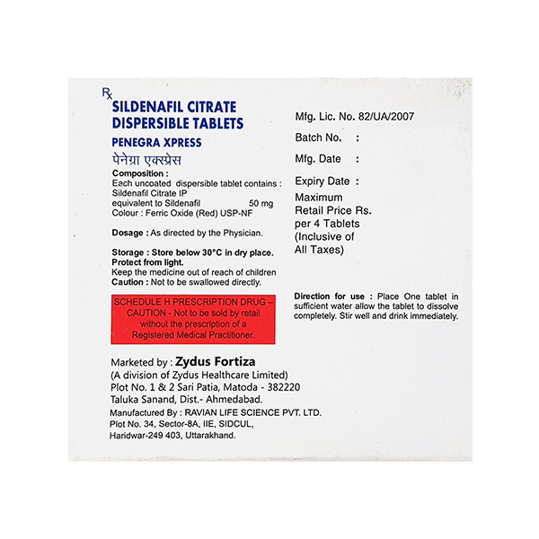 Penegra Xpress 50mg Tablet 4'S - Image 2