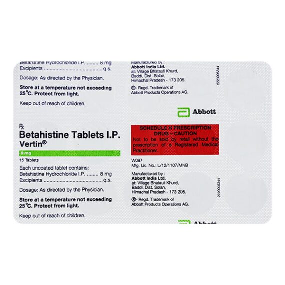 Vertin 8mg Tablet 15'S - Image 3