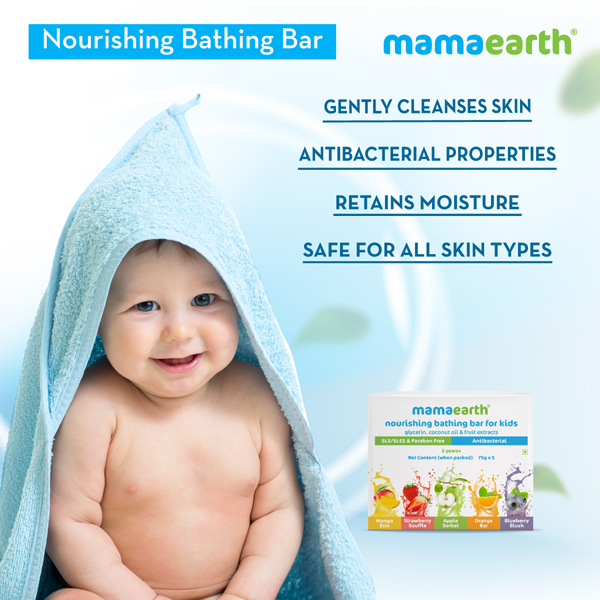 Mamaearth Nourishing Kids Bathing Bar Glycerin Coconut Oil & Fruit Extracts 2 Years + (75gm X 5) 1's