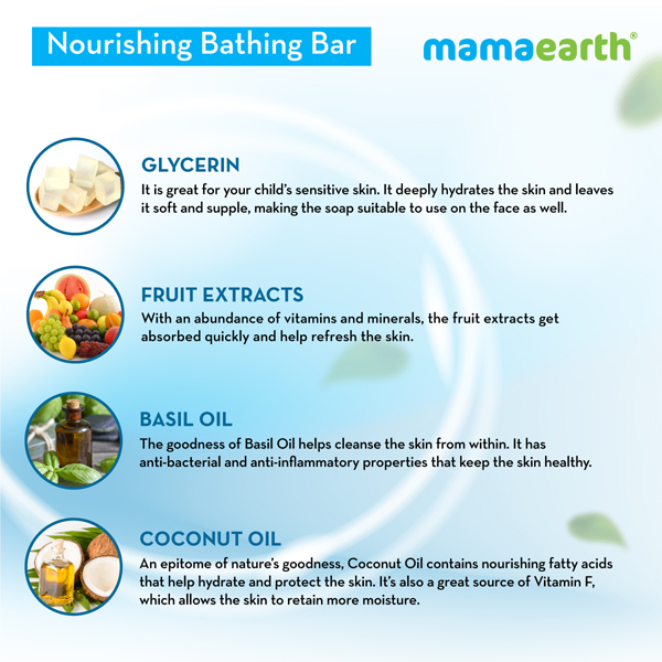 Mamaearth Nourishing Kids Bathing Bar Glycerin Coconut Oil & Fruit Extracts 2 Years + (75gm X 5) 1's - Image 2